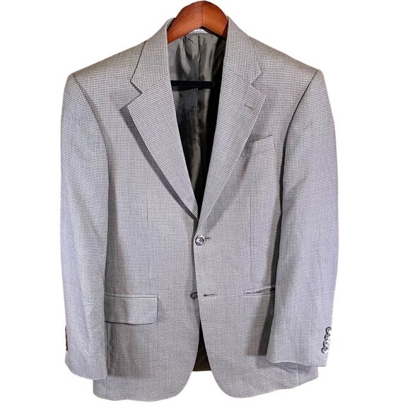 Oscar De La Renta Mens Blazer Jacket 38R Houndstooth Formal Gray Double Button - Picture 1 of 16